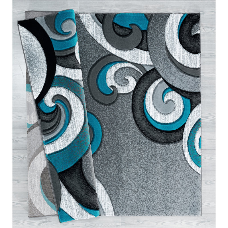 Orren Ellis Zabala Performance Turquoise/Gray Rug & Reviews Wayfair